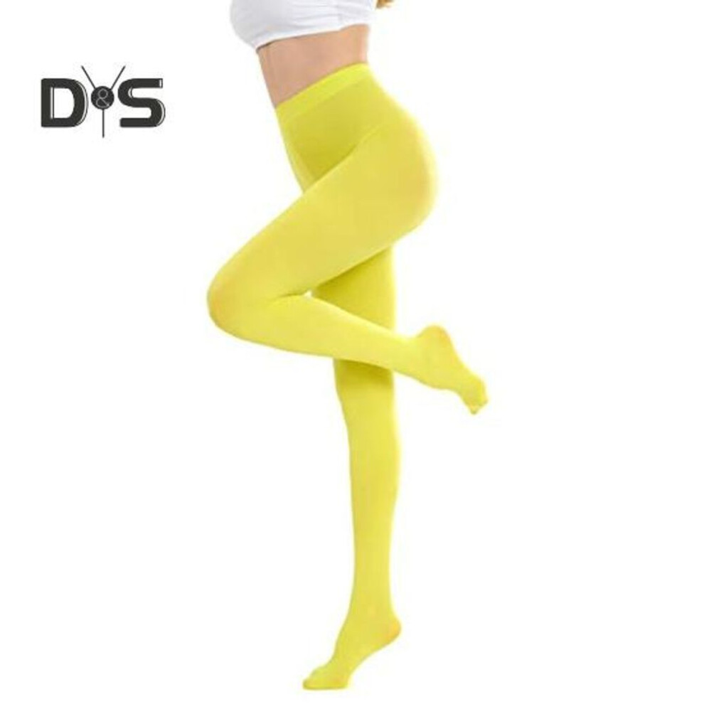 (yellow) Women Pantyhose High Waist Solid Color High Elasticity Skinny Thin Candy Color Anti-slip Cosplay Performance Tights Work Daily Wear Long Stockings
