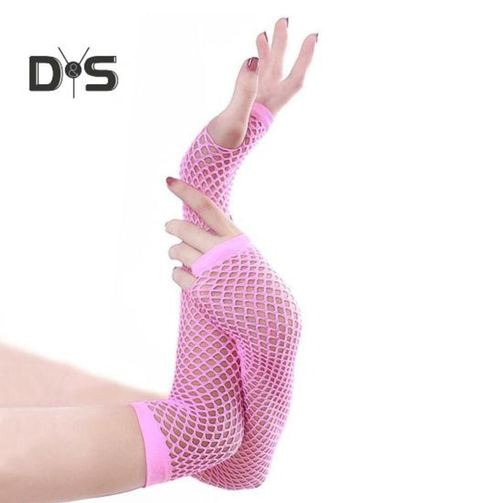 (pink) 1 Pair Performance Gloves Hollow Out Fishnet Thin High Elasticity Fingerless Thin See-through Cosplay Club Party Festivals Gloves