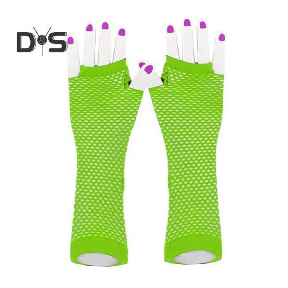 (green) 1 Pair Performance Gloves Hollow Out Fishnet Thin High Elasticity Fingerless Thin See-through Cosplay Club Party Festivals Gloves
