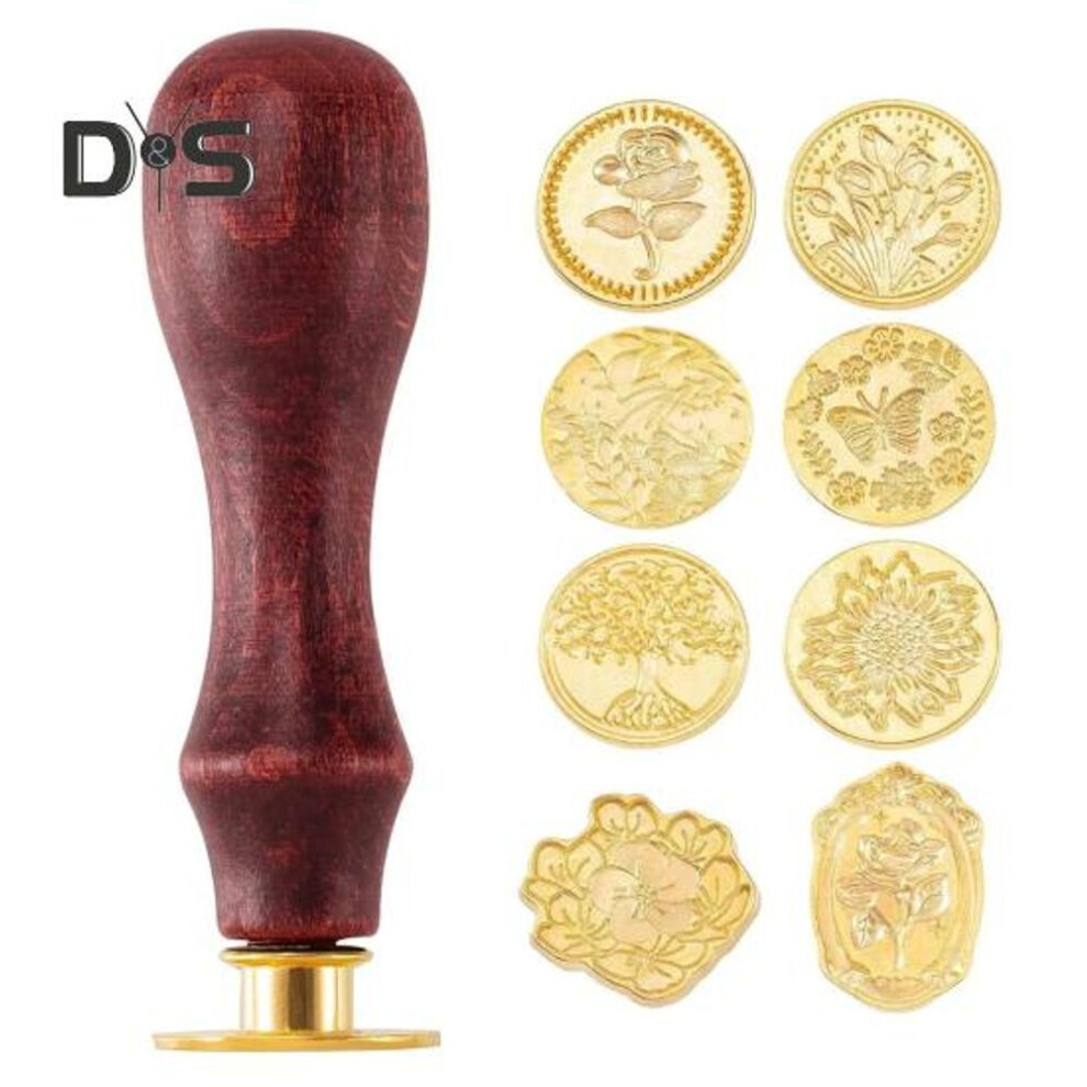 (as the picture, C) Wax Seal Stamp Set Sealing Wax Stamp Heads With Wooden Handle Multiple Patterns Wax Seal Stamp Set For Letter Greeting Cards Gifts Decoration