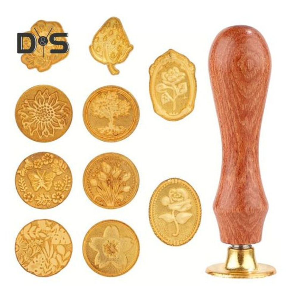 (as the picture, A) Wax Seal Stamp Set Sealing Wax Stamp Heads with Wooden Handle Multiple Patterns Wax Seal Stamp Set for Letter Greeting Cards Gifts Decoration