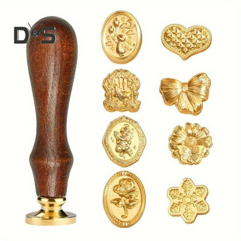 (as the picture, B) Wax Seal Stamp Set Sealing Wax Stamp Heads with Wooden Handle Multiple Patterns Wax Seal Stamp Set for Letter Greeting Cards Gifts Decoration