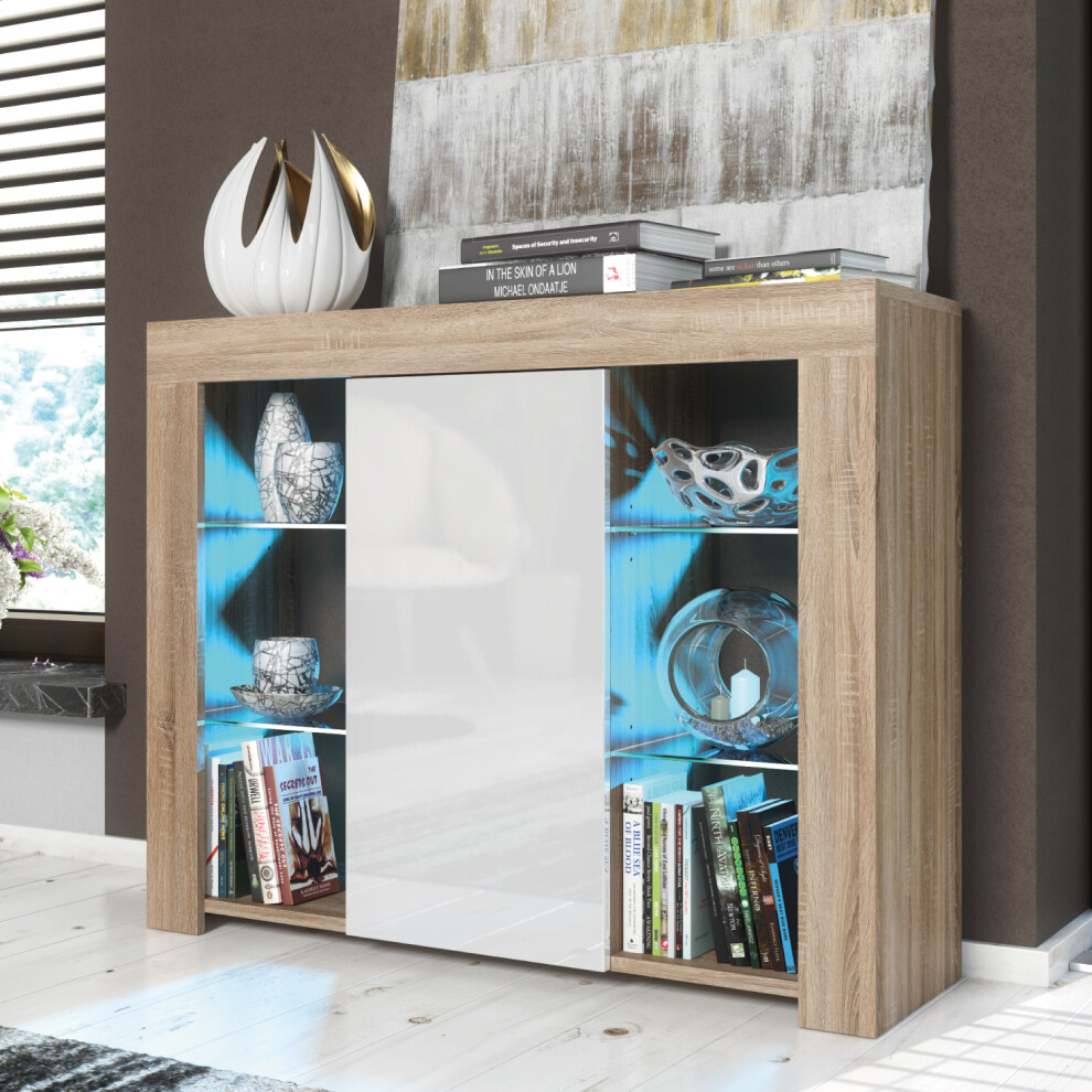 Harbor 97cm Sideboard LED - Oak & White Gloss Doors