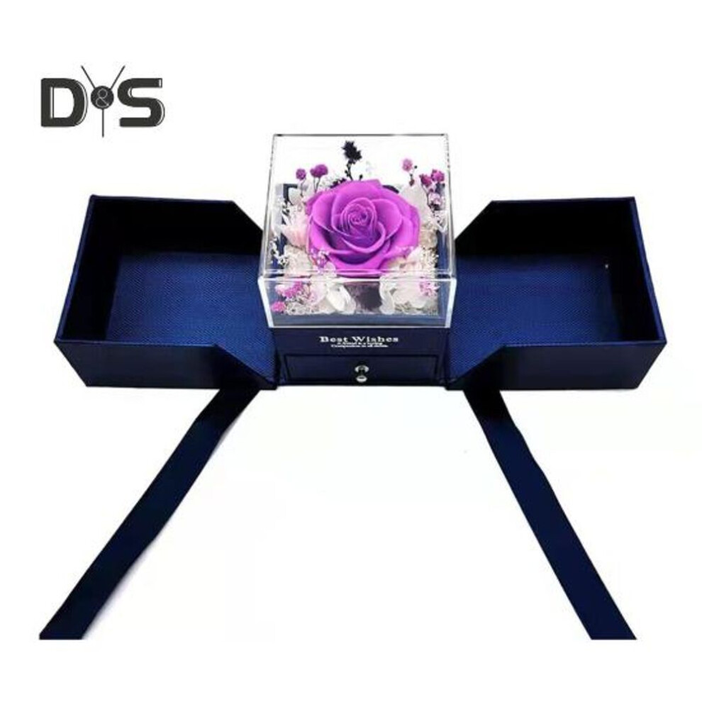 (purple) Preserved Rose Gift Box with Necklace Eternal Flowers Jewelry Box for Mom Wife Grandma Valentine's Day Mother's Day Anniversary