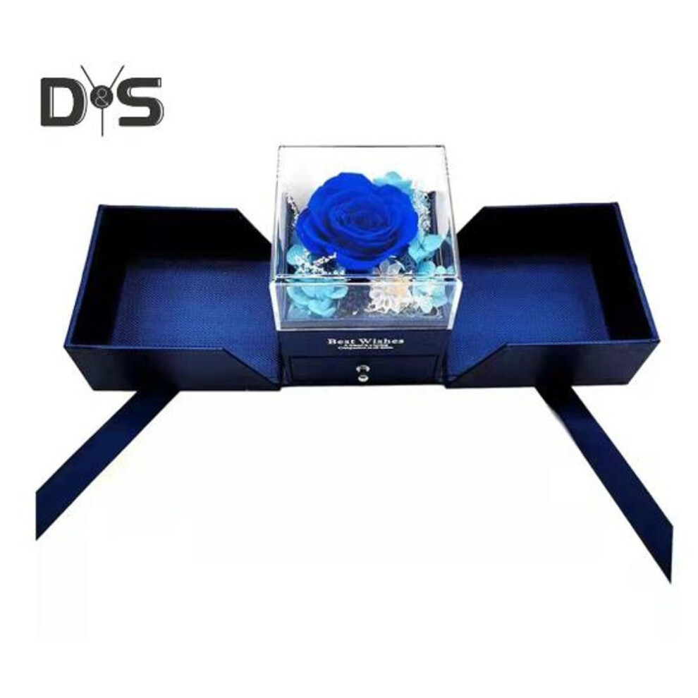 (blue) Preserved Rose Gift Box With Necklace Eternal Flowers Jewelry Box For Mom Wife Grandma Valentine's Day Mother's Day Anniversary