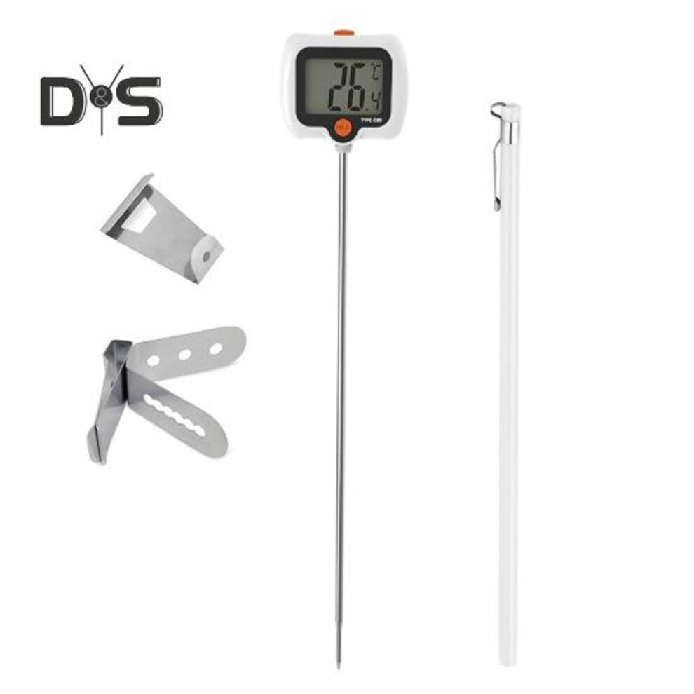 (white) Digital Candy Thermometer With Pot Clip Instant Read Food Thermometer For Cooking Baking And Candy Making Stainless Steel Probe Lcd Display Easy To