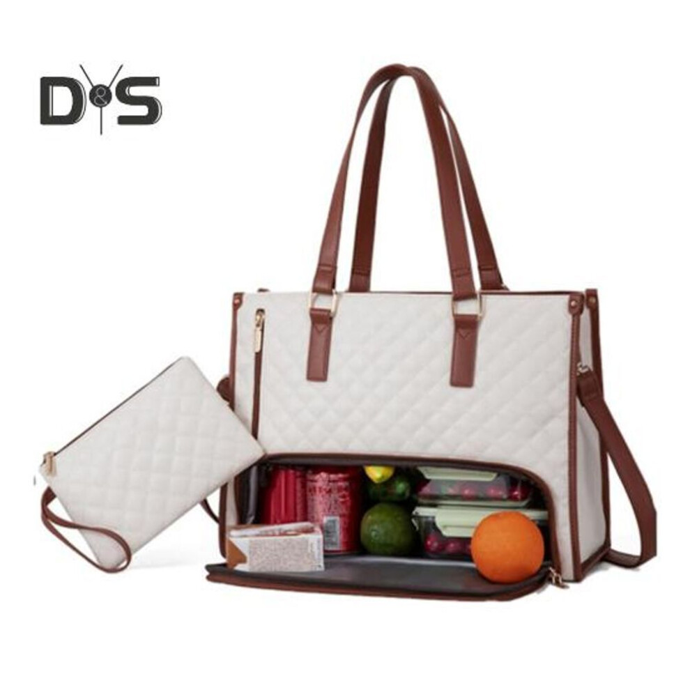 (white) 2-in-1 Tote Bag Lunch Bag For Women 15.6-inch Laptop Lunch Bag Large Tote Bag With Lunch Compartment Spacious Work Bag For Business Office College