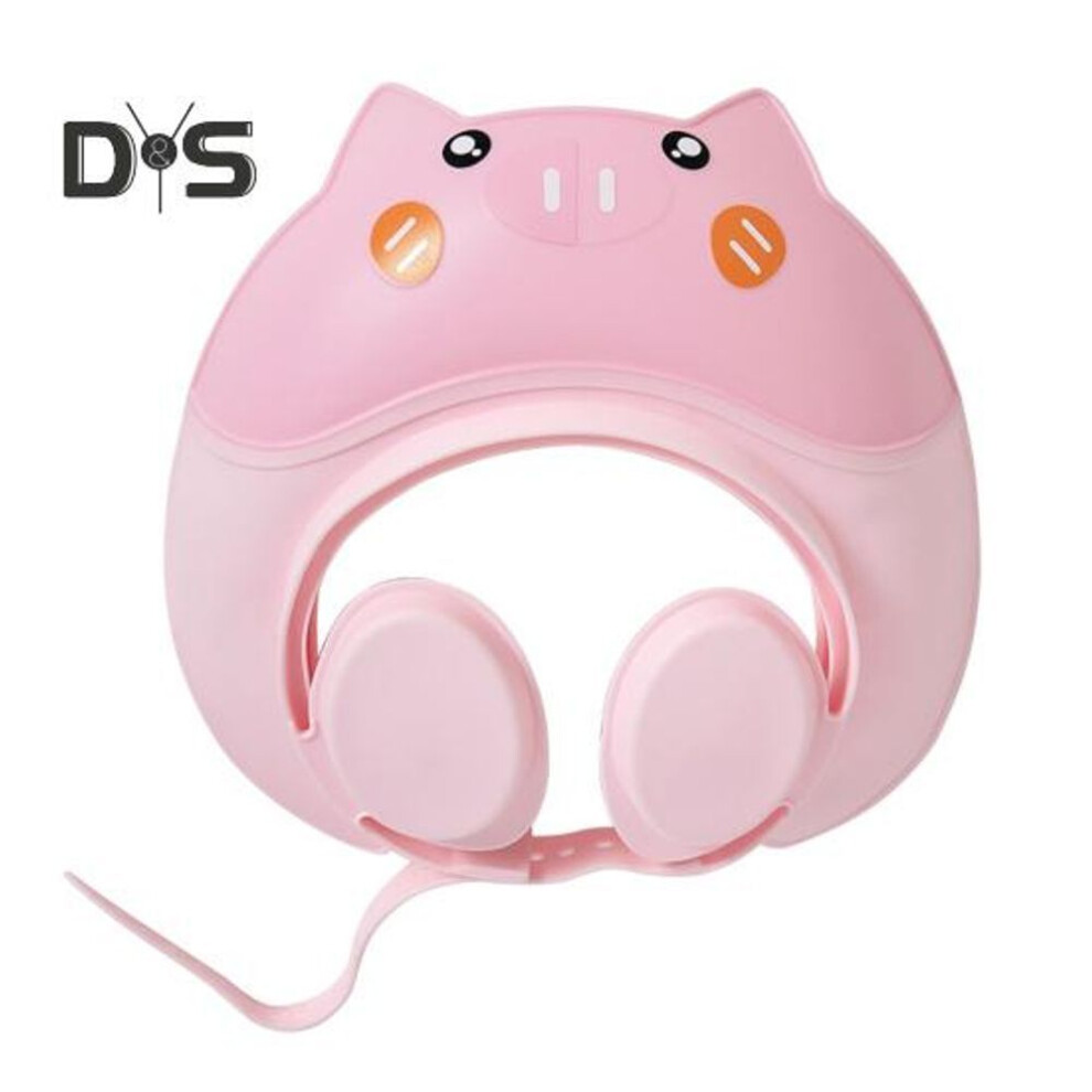 (pink) Baby Shower Cap Safe Silicone Protection Bath Cap Soft Visor Hat Cartoon Shape Adjustable Strap Waterproof Shampoo Hat