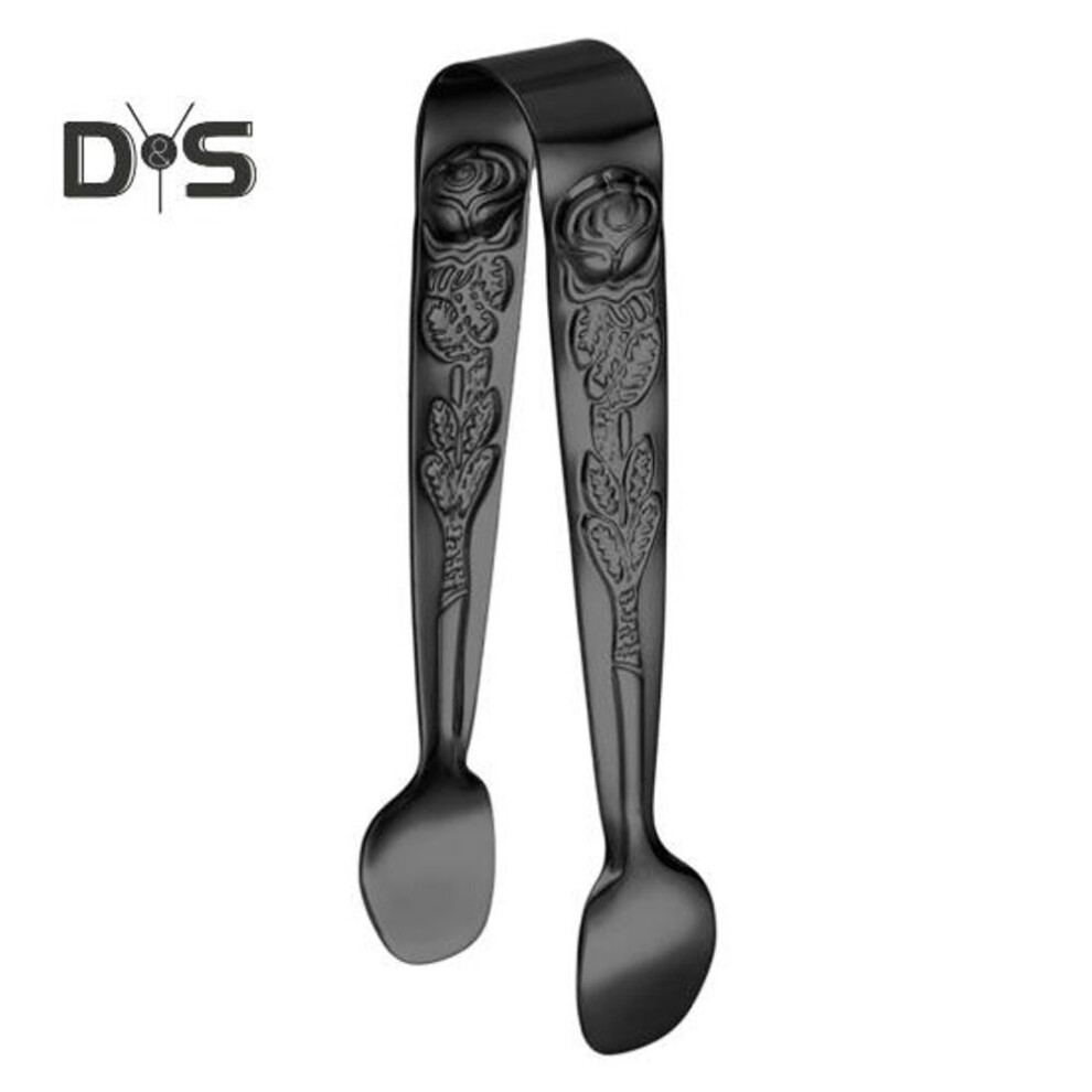(black) Stainless Steel Ice Cube Clip Rustproof Vibrant Color Comfortable Grip Round Head Sugar Food Bbq Pastry Tongs Kitchen Tool