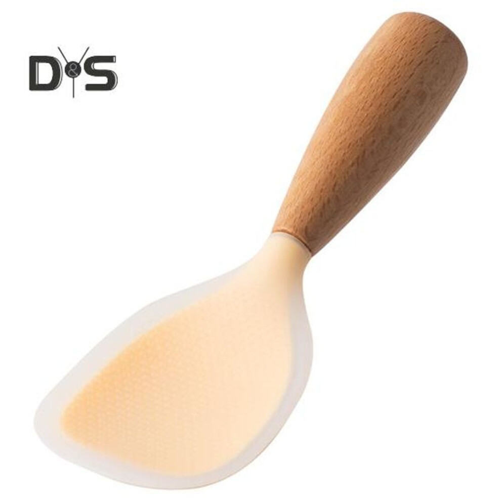 (orange) Rice Spoon Anti-scalding Rice Shovel With Wooden Handle Non-stick Silicone Rice Scoop For Home Kitchen