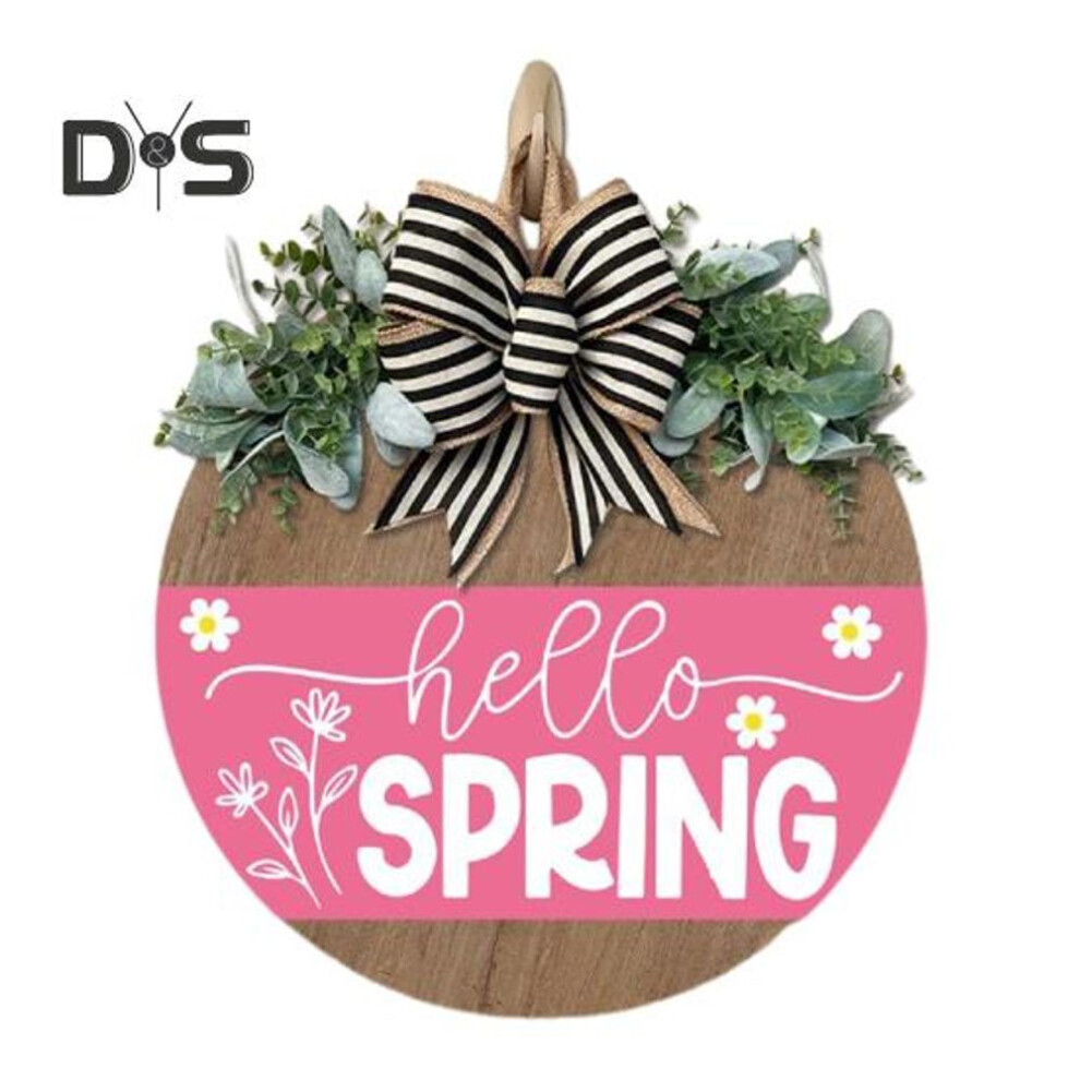 (as the picture, 30*30cm B) Hello Spring Door Sign Wooden Spring Decoration Wreath Sign Front Door Hanging Welcome Sign for Farmhouse Home Front Porch Indoor Outdoor Decor