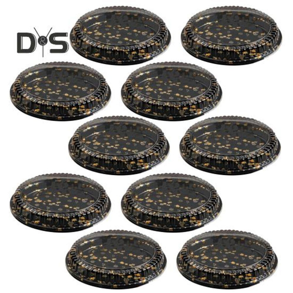 (as the picture, L) 10pcs Round Sandwich Platter Trays With Lids Clear Pattern Printed Food-grade Durable Elegant Catering Trays Sushi Box