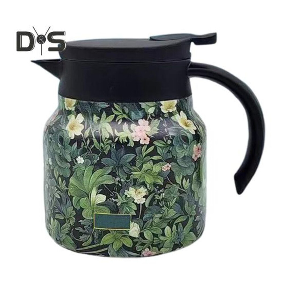 (green, 800ML) Thermal Coffee Carafe Insulated Tea Pot With Built-in Filter V-shaped Spout Retro Floral Pattern Water Tea Pot Beverage Pitcher