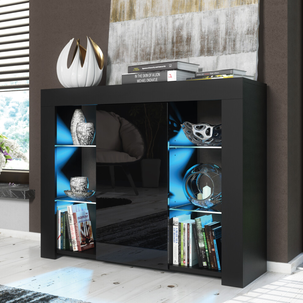 Harbor 97cm Sideboard LED - Black Gloss Doors