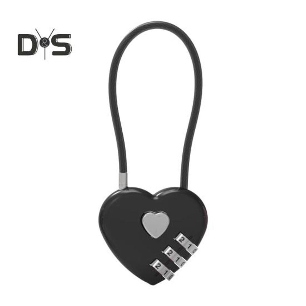 (black) Combination Lock 3 Digit Padlock Heart Shape Compact Design Portable Multipurpose Resettable Outdoor Waterproof Padlock