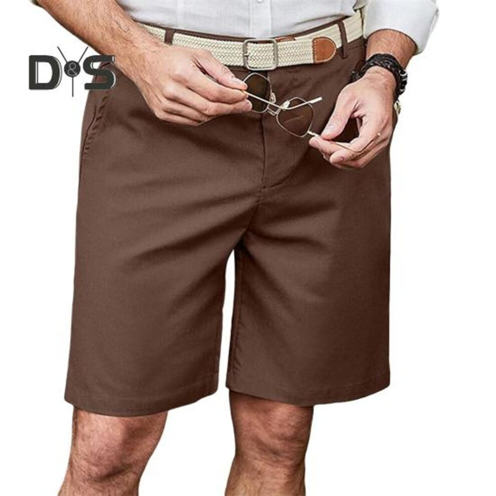(coffee, XXXL) Men Shorts Mid-rise Button Zipper Closure Knee-length Shorts With 2 Side Pockets Casual Lightweight Summer Beach Shorts