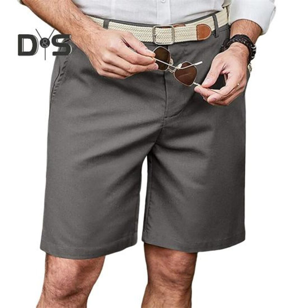 (dark gray, XL) Men Shorts Mid-rise Button Zipper Closure Knee-length Shorts With 2 Side Pockets Casual Lightweight Summer Beach Shorts