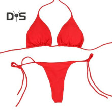 (XL, red) 2 Pcs/Set Ladies Triangle Bikini Halter Neck Swimwear with Chest Pads Lace-up Thong Swimsuit Sexy Beachwear Bathing Suit for Beach Vacation Pool