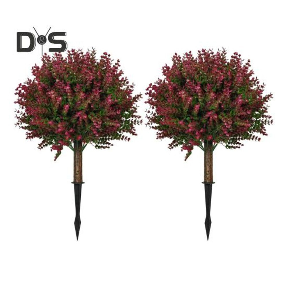 (as the picture, 2pcs) 23" Artificial Topiary Ball Faux Rose Boxwood Tree With Ground Spike Uv Resistant Fake Greenery Shrub Boxwood Bush For Garden Porch Decor
