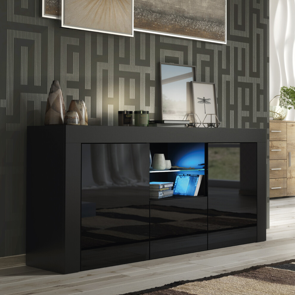 Aurora 145cm Sideboard LED - Black Gloss Doors