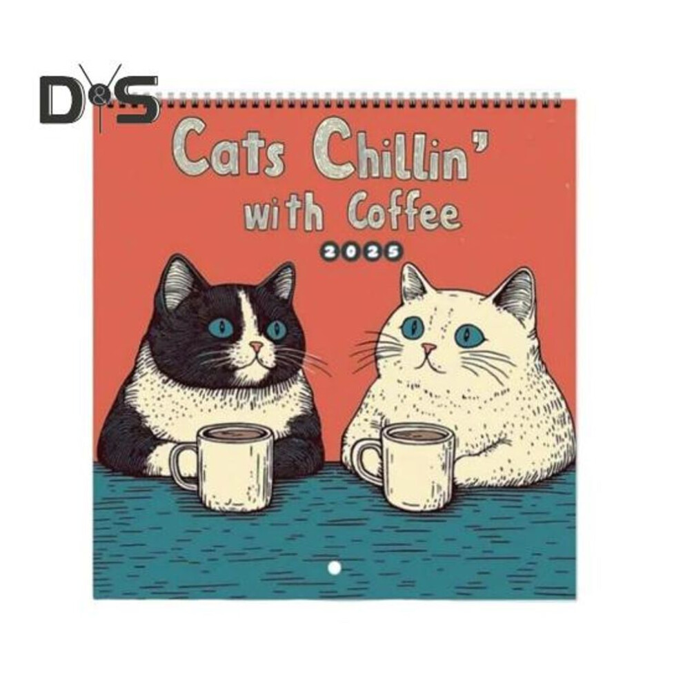 (as the picture, 1pc) 1/2pcs 2025 Wall Calendar Cats Chillin' With Coffee Wall Calendar 12 Monthly Coffee Cats Calendar Family Office Organizer For Cat Lover Gift