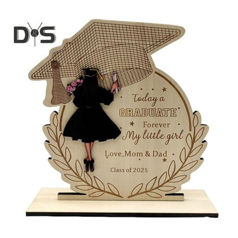 (as the picture, Womens  1 Set) Class of 2025 Graduates Table Sign with Base Bachelor Hat Boys Girls Graduates Wooden Graduation Ceremony Party Desktop Decoration