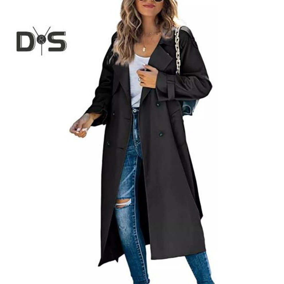 (black, L) Women's Trench Coat Double-Breasted Classic Lapel Long Overcoat Windproof Autumn Spring Outerwear Jacket for Work Travel