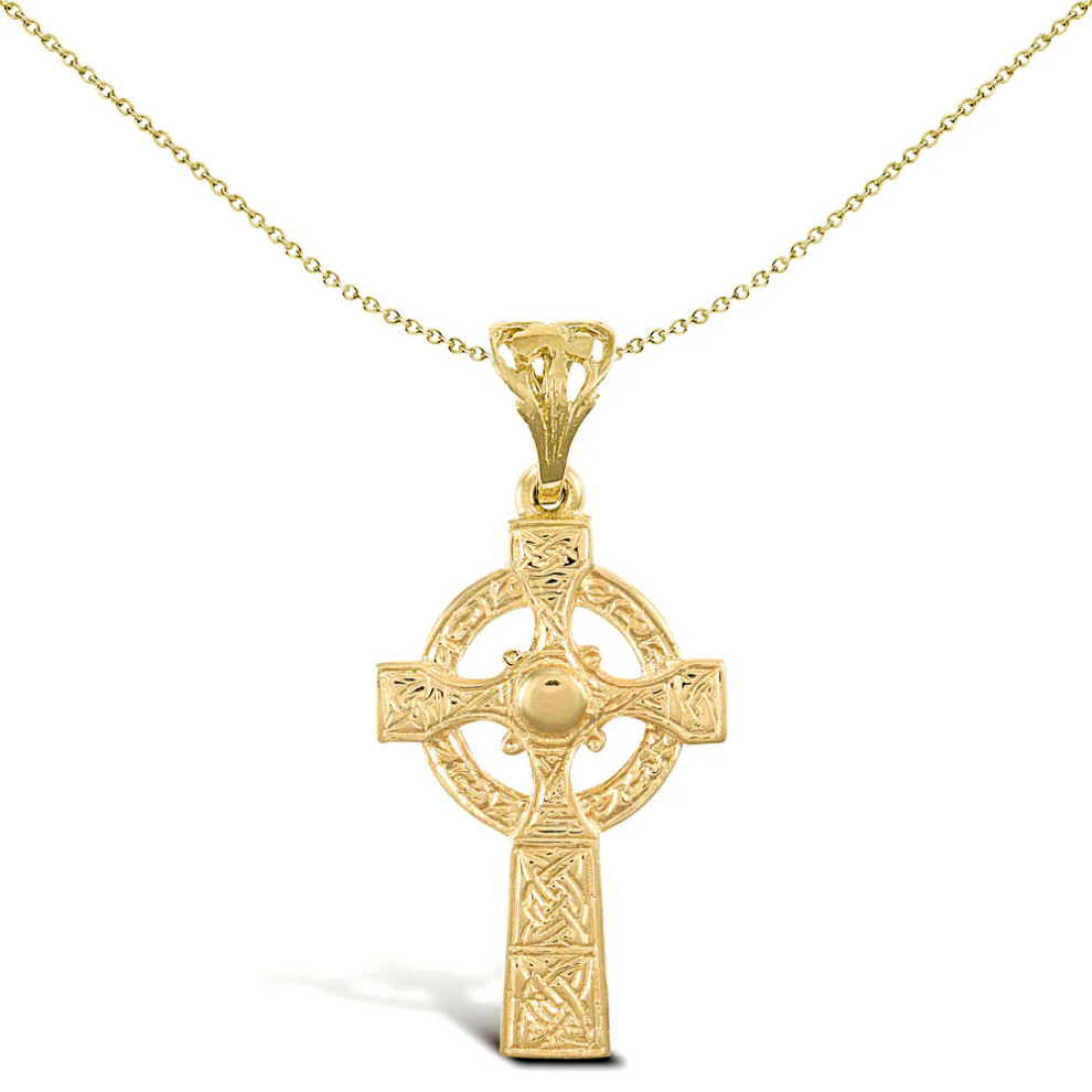 Jewelco London Solid 9ct Yellow Gold Celtic Halo Cross Pendant - JPX032