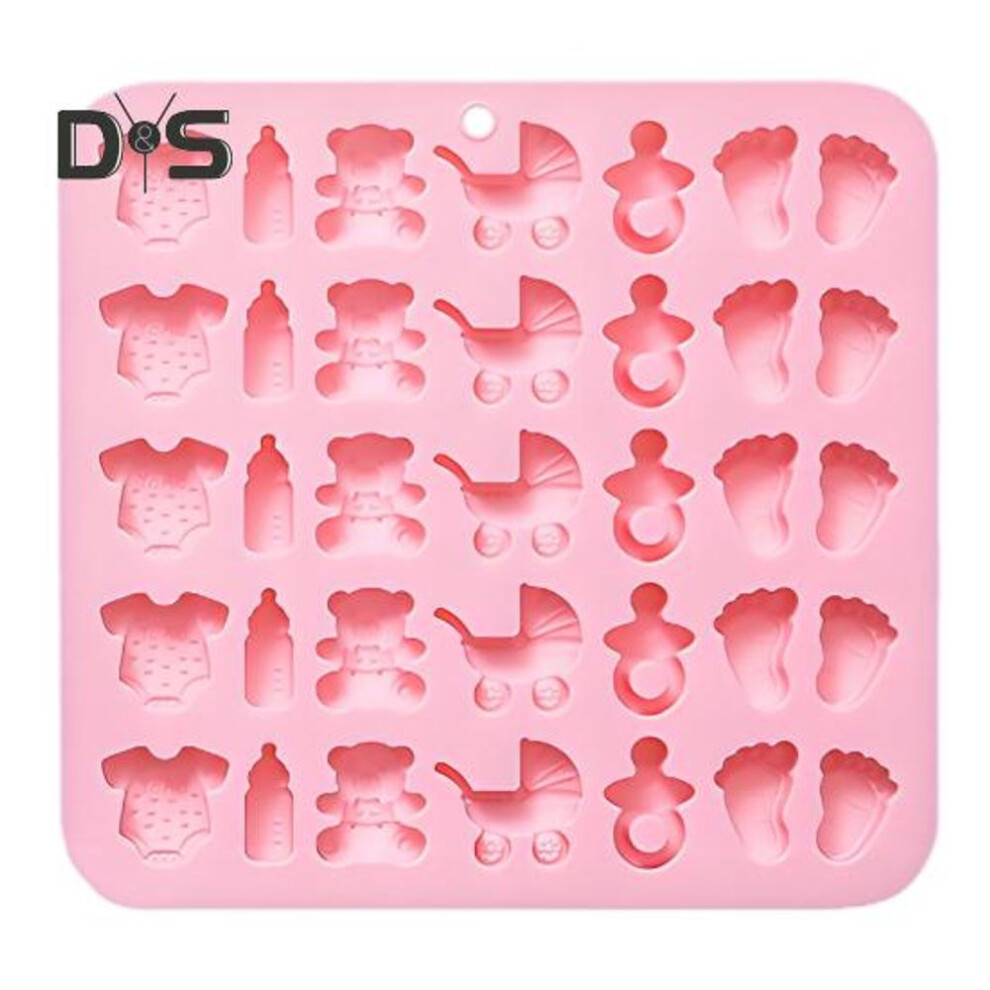 (pink) 1/2Pcs Silicone Baby Shower Mold Baby Feet Mold Baby Bottle Pacifier Baby Onesie Baby Carriage Bear Molds BPA-Free Chocolate Candy Making Kit