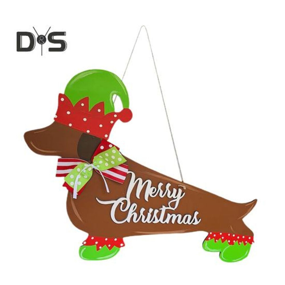Merry Christmas Dachshund Welcome Door Sign Indoor Outdoor Garden Front Door Wall Hanging Dog Wooden Doorplate Pendant Home Decoration
