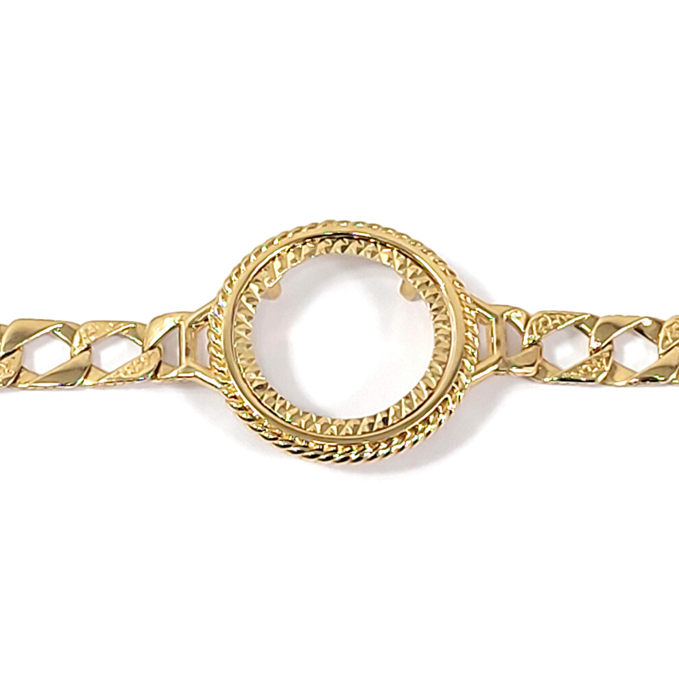 Jewelco London Solid 9ct Yellow Gold Lizard Curb Twist Rope Edge 8mm Full Sovereign 1/4oz Britannia Coin Mount Bracelet, 7.5 inch 19cm - JBB408-F