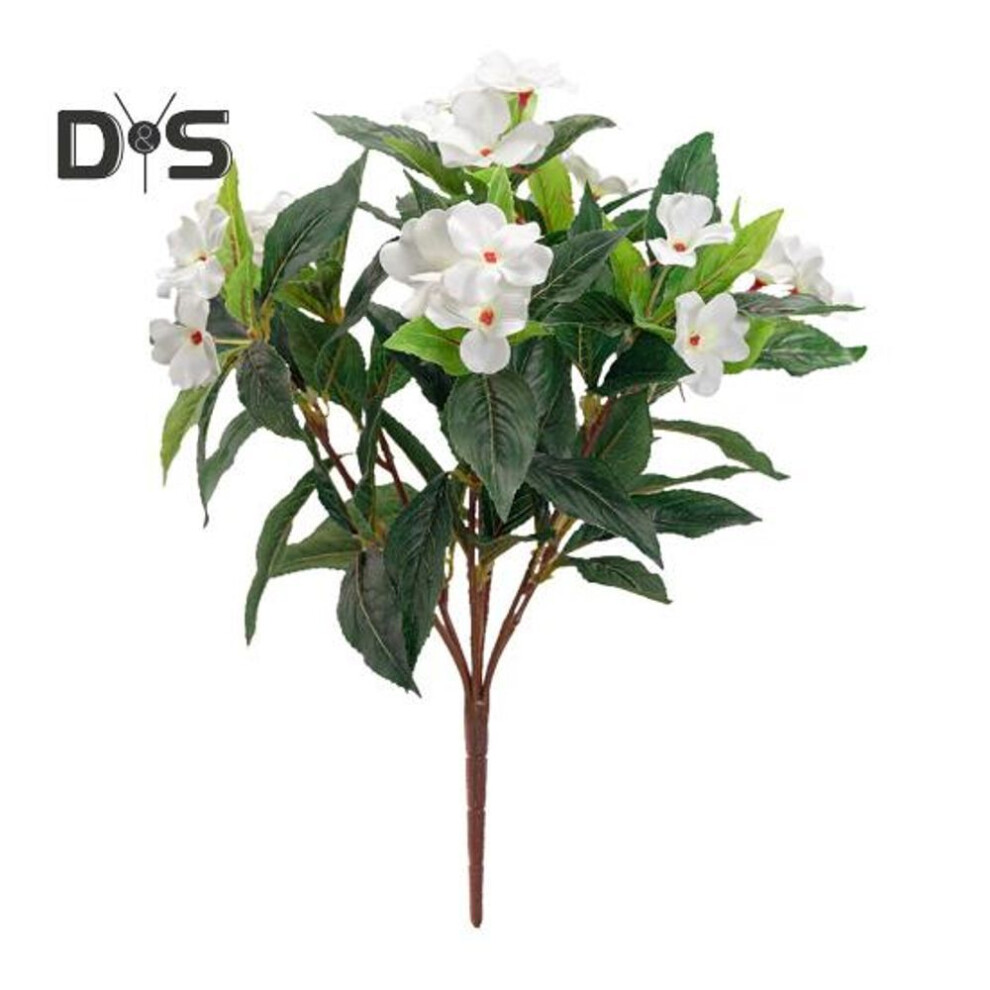 (white) Artificial Impatiens Bunch UV Resistant Faux Flowers Low Maintenance Fake Impatiens Bouquet for Indoor Vase Planters Balcony Decorations