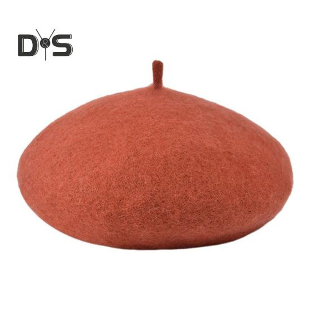 (orange) Women Beret Hat Solid Color Adjustable Size Imitation Wool Hat Retro Style Beret Cap Fashion Accessory