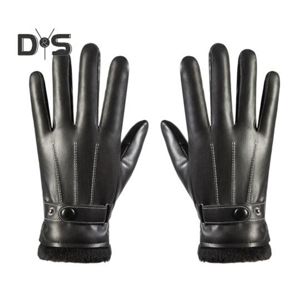 (as the picture, D) 1 Pair Adults Faux Leather Gloves Plush Lined Winter Warm Gloves with Adjustable Wristband Anti-Slip Thermal Gloves for Touchscreen Texting Driving