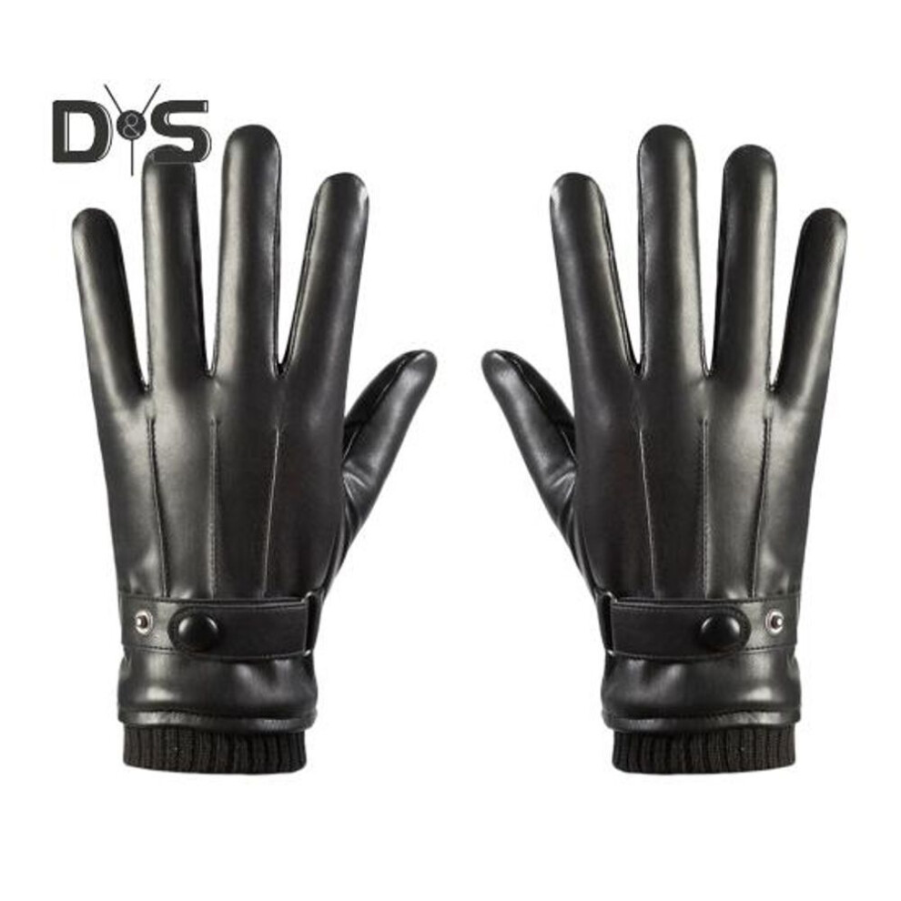 (as the picture, C) 1 Pair Adults Faux Leather Gloves Plush Lined Winter Warm Gloves With Adjustable Wristband Anti-slip Thermal Gloves For Touchscreen Texting Driving