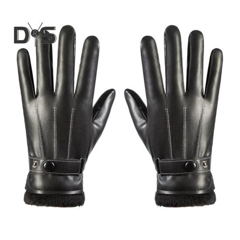 (as the picture, B) 1 Pair Adults Faux Leather Gloves Plush Lined Winter Warm Gloves With Adjustable Wristband Anti-slip Thermal Gloves For Touchscreen Texting Driving
