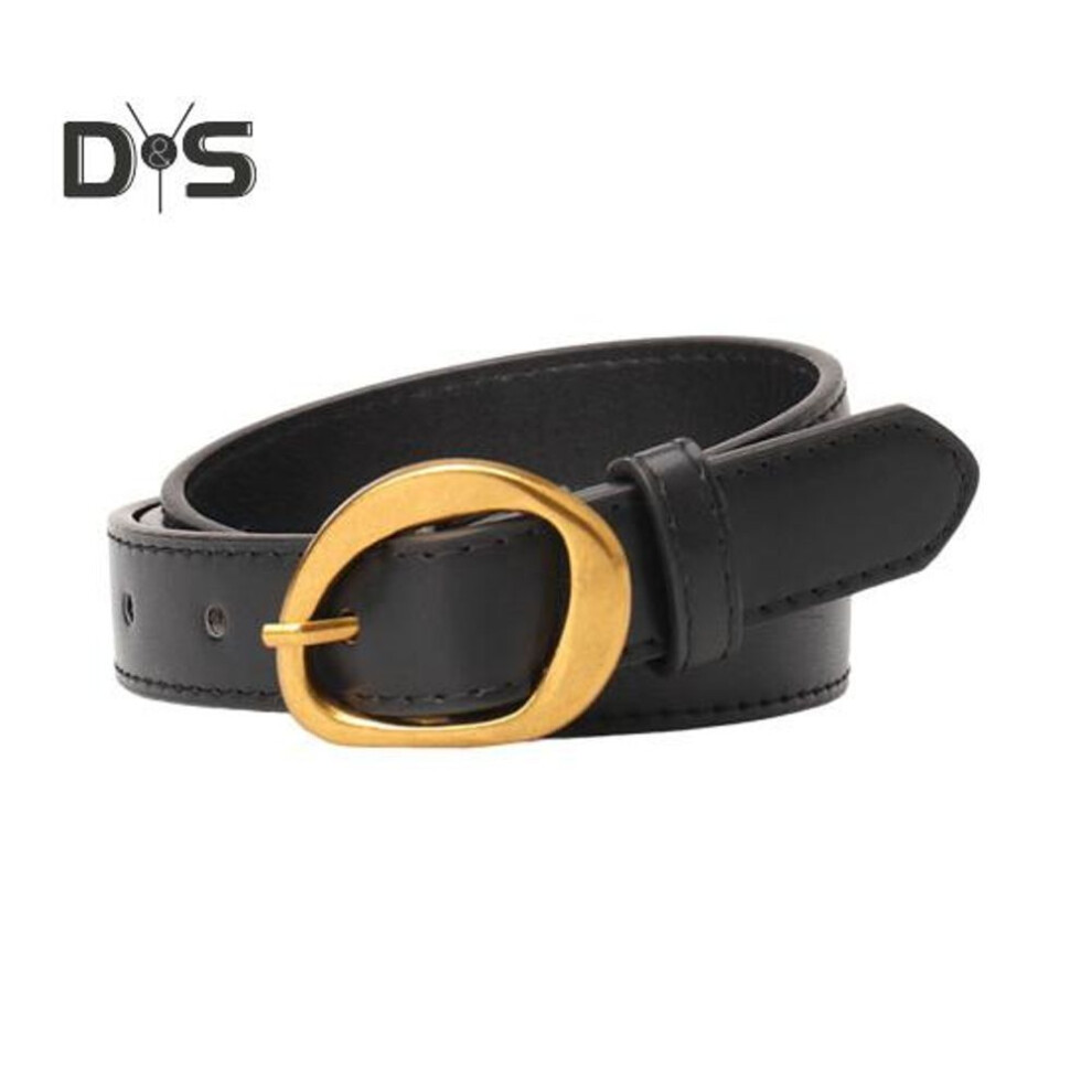(black) Women Belt Irregular Geometric Buckle Multi Holes Adjustable Length Waistband Imitation Leather Street Style Solid Color Belt