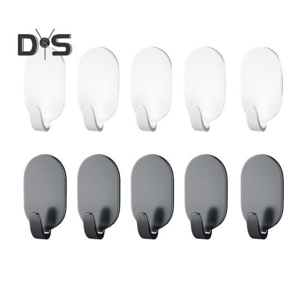 (black white, 10 pcs) 10 Pcs Wall Hooks No Drilling Needed Great Stickiness Laundry Room Organizer 11lbs Load Bearing Adhesive Hangers For Kitchen Bathroom Bedroom