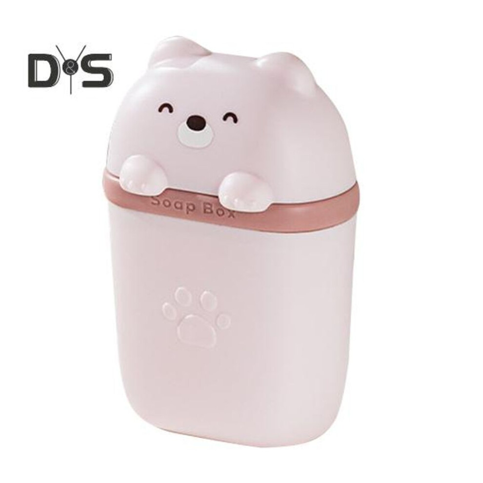 (pink) Soap Box Holder Portable Compact Design Cartoon Bear Soap Dish Waterproof Travel Sealed Storage Box Soap Holder