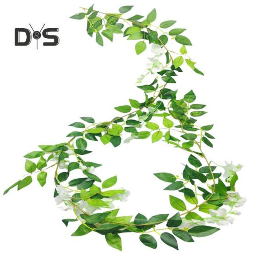(white) 200cm Artificial Wisteria Flower Garland Realistic Home Wedding Garden Indoor Outdoor Wall Hanging Faux Climbing Floral Greenery Drooping Ivy