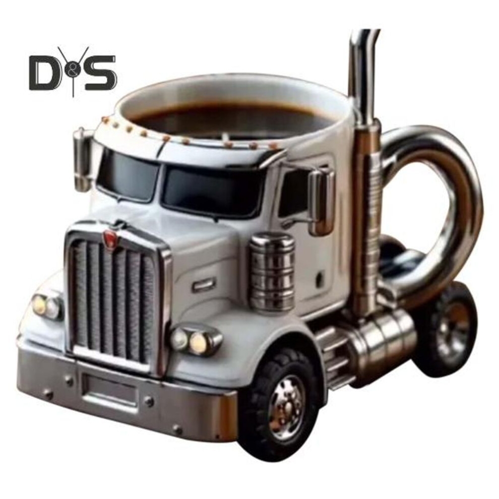 (white) Handcrafted Truck Coffee Mug Ceramic Cup Unique Gift For Truck Lovers Semi-trailer Shaped Mug Truck Driver Gift