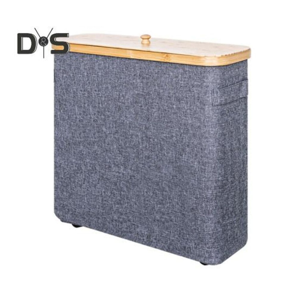 (grey, B) Toilet Paper Organizer Storage Basket With Handle Large Capacity Foldable Design Toilet Paper Container With Bamboo Lid