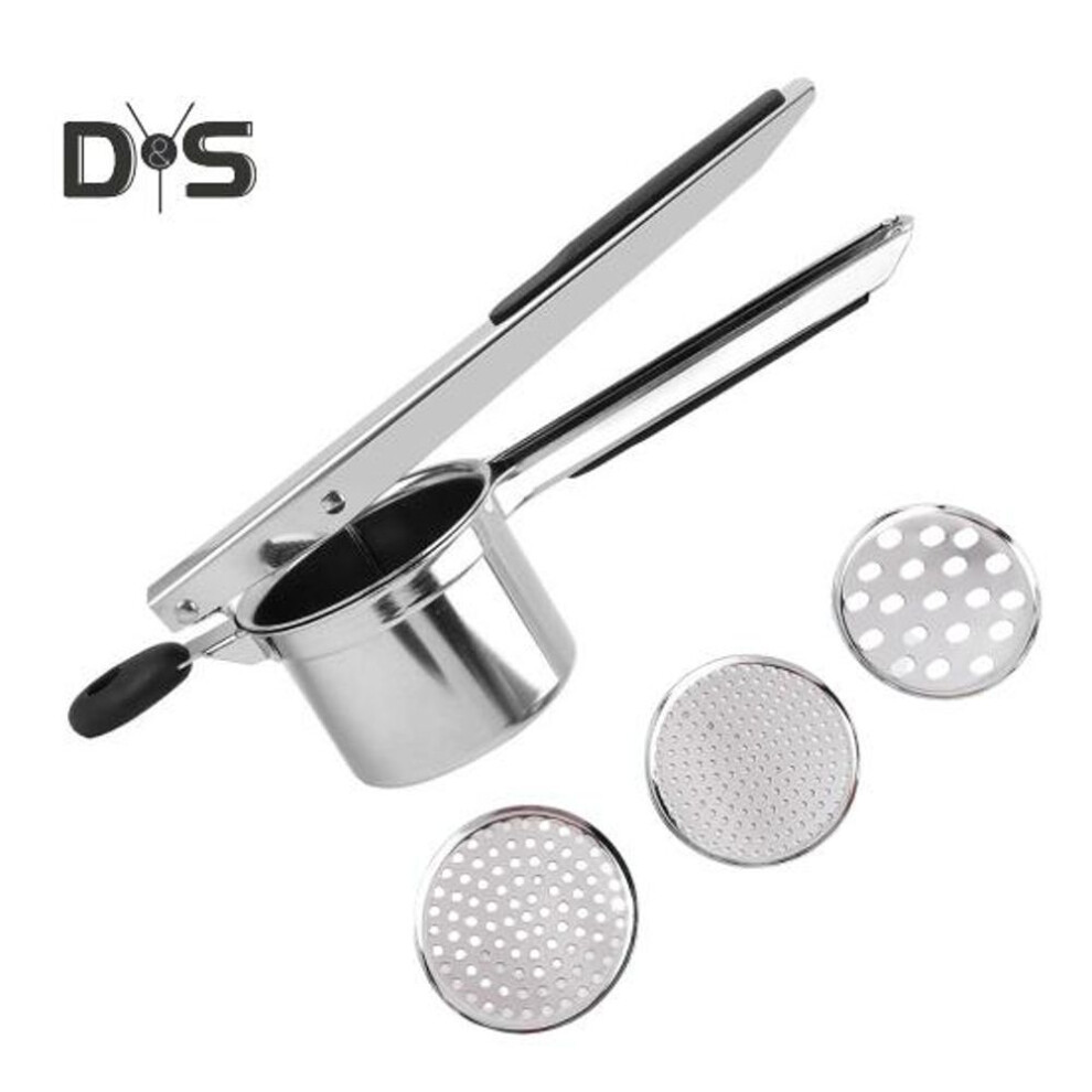 (black, A) Ricer for Mashed Potatoes Stainless Steel Potato Press Manual Juicer Potato Masher Professional Kitchen Tool