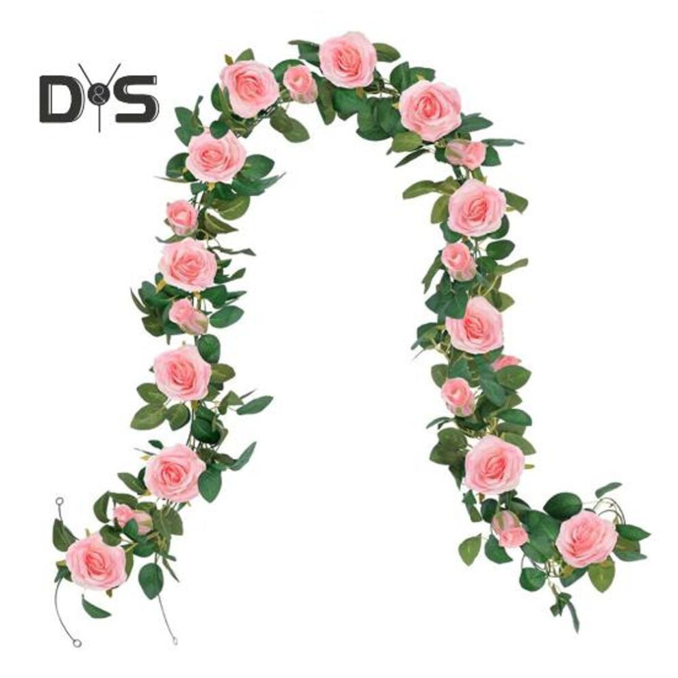 6.5ft Artificial Rose Vine Faux Floral Garland Fake Rose Flower Hanging Vine for Wedding Arch Garden Wall Background Decor