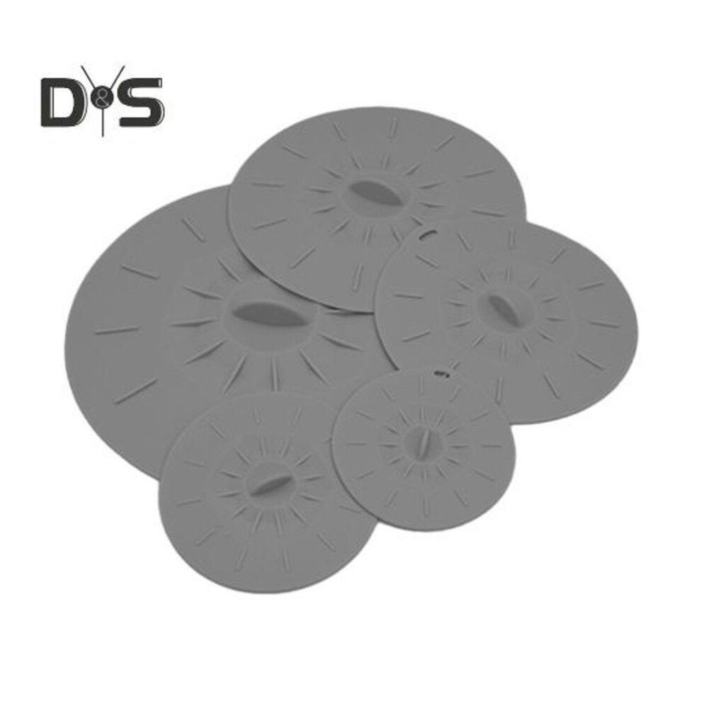 (grey) 5pcs Silicone Food Lid Set Leakproof Multi-size Covers For Bowls Pots Skillets Heat-resistant Microwave Oven Safe Frying Pan Lid