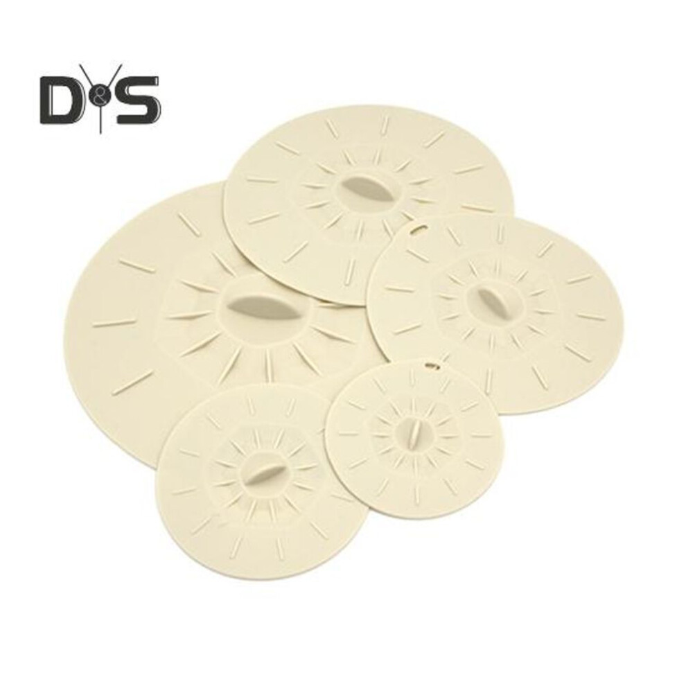 (beige) 5pcs Silicone Food Lid Set Leakproof Multi-size Covers For Bowls Pots Skillets Heat-resistant Microwave Oven Safe Frying Pan Lid