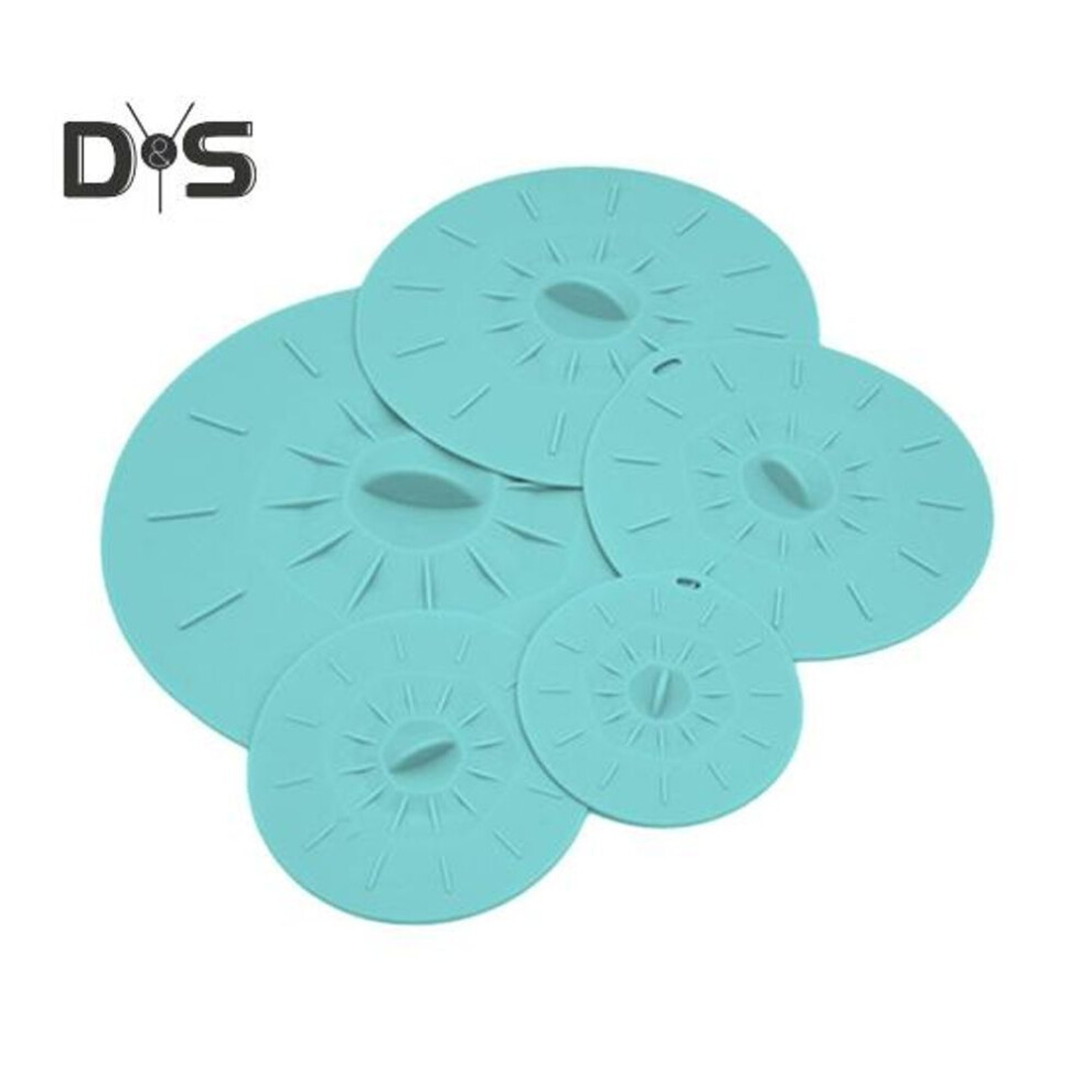 (green) 5Pcs Silicone Food Lid Set Leakproof Multi-Size Covers for Bowls Pots Skillets Heat-Resistant Microwave Oven Safe Frying Pan Lid