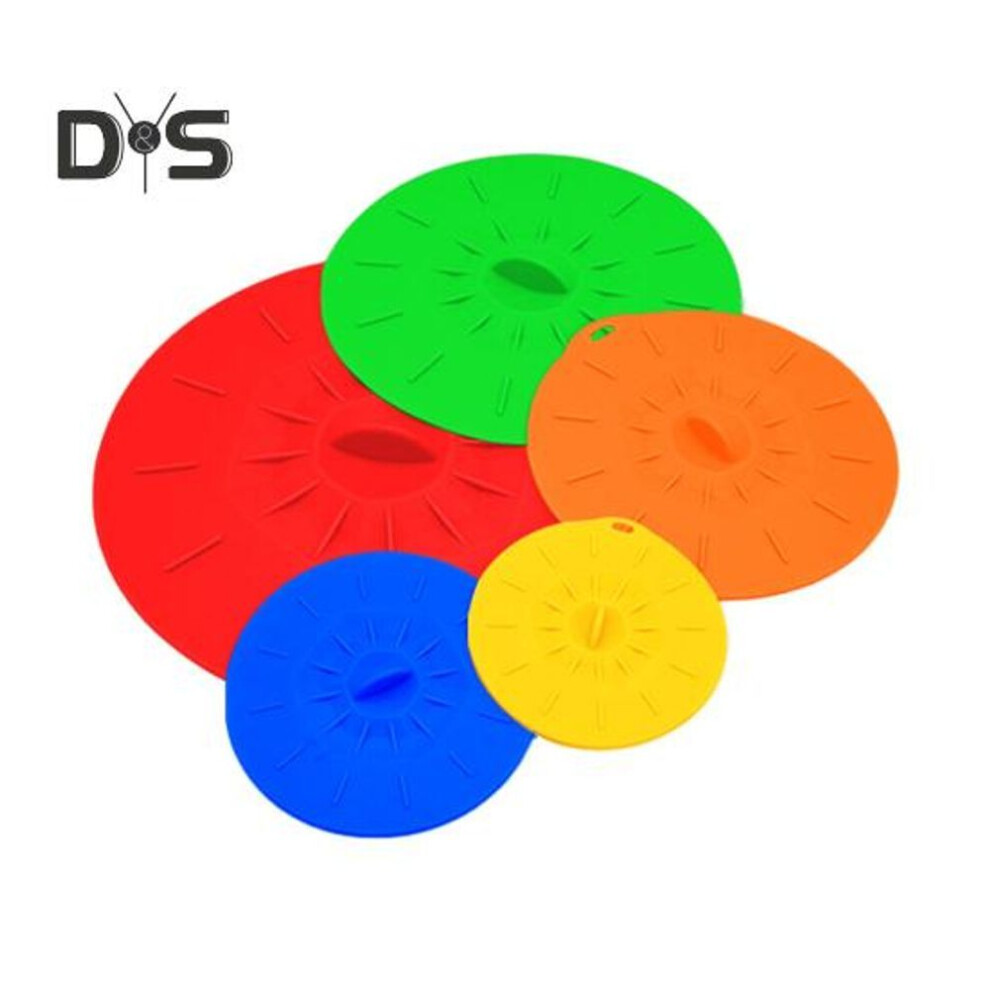 (multicolor) 5pcs Silicone Food Lid Set Leakproof Multi-size Covers For Bowls Pots Skillets Heat-resistant Microwave Oven Safe Frying Pan Lid