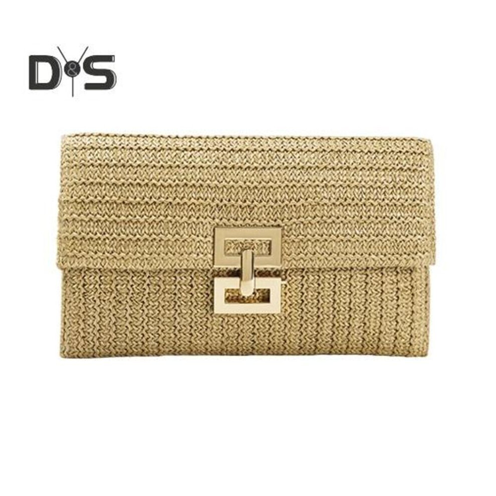 (apricot) Women Clutch Bag Envelope Shape Bohemian Style Foldable Double-layer Straw Braided Solid Color Portable Summer Beach Vacation Handbag