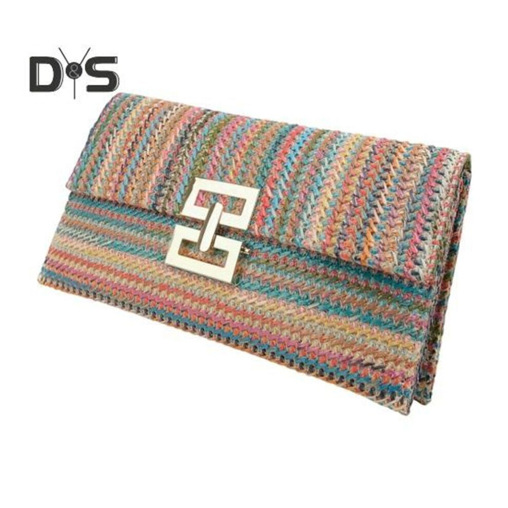 (multicolor) Women Clutch Bag Envelope Shape Bohemian Style Foldable Double-layer Straw Braided Solid Color Portable Summer Beach Vacation Handbag